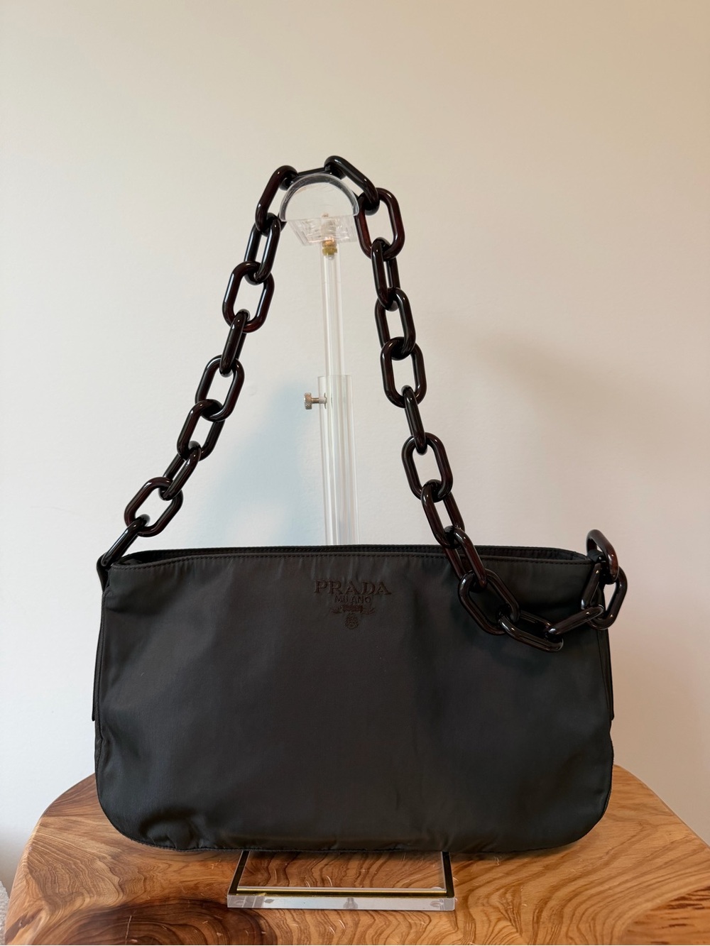 PRADA vintage acrylic chain shoulder bag black and brown